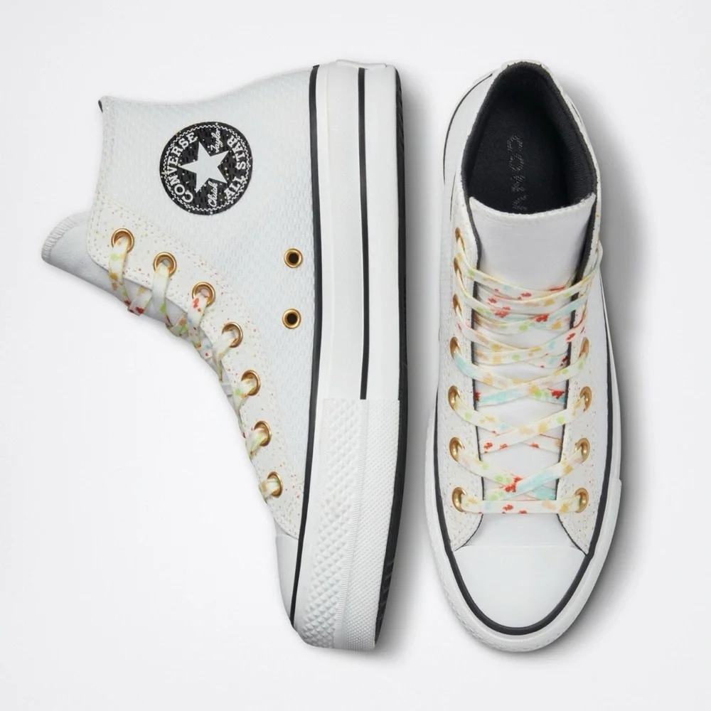 Converse Women's White Floral High-Tops size 6.5